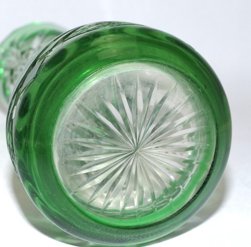 Val St. Lambert Vase Kristall grüner Überfang Palmettenschliff H. 20,5 cm - Picture 13 of 14