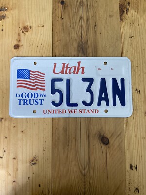 Vintage Utah In God We Trust US Car License Number Plate 5L3AN