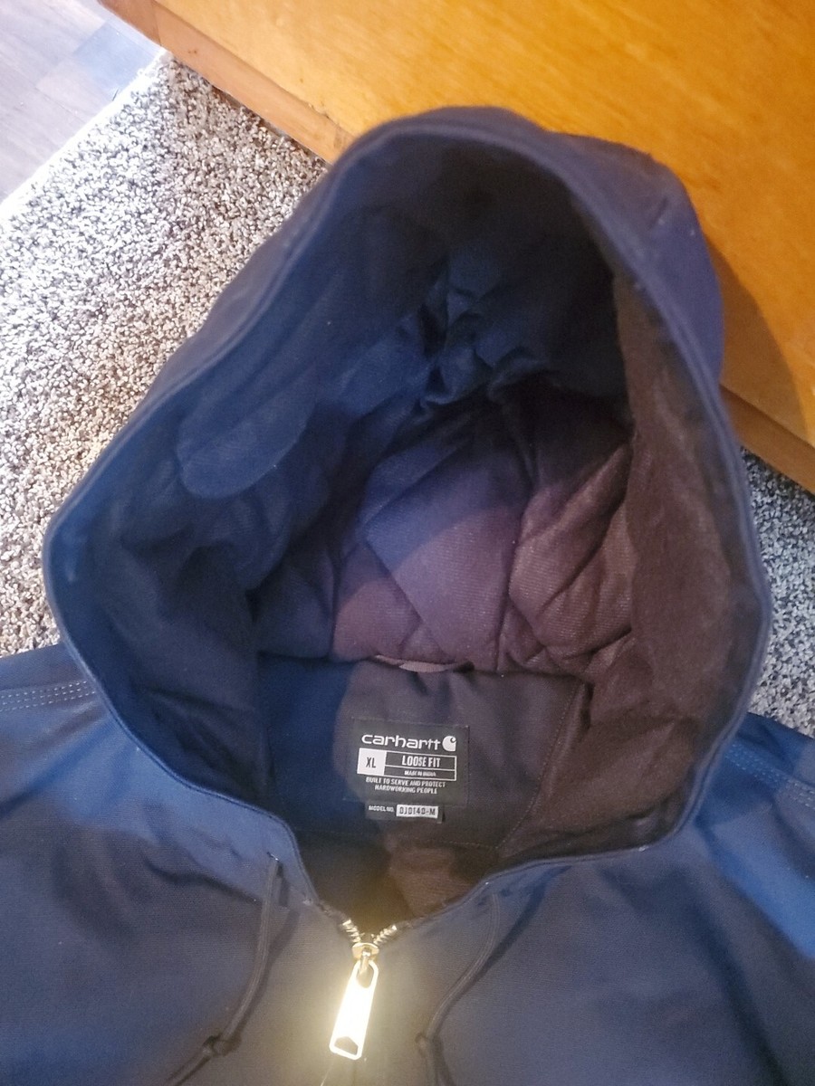 Carhartt Jacket XL Men's Hooded Navy Flannel Lined 0J0140-M Loose