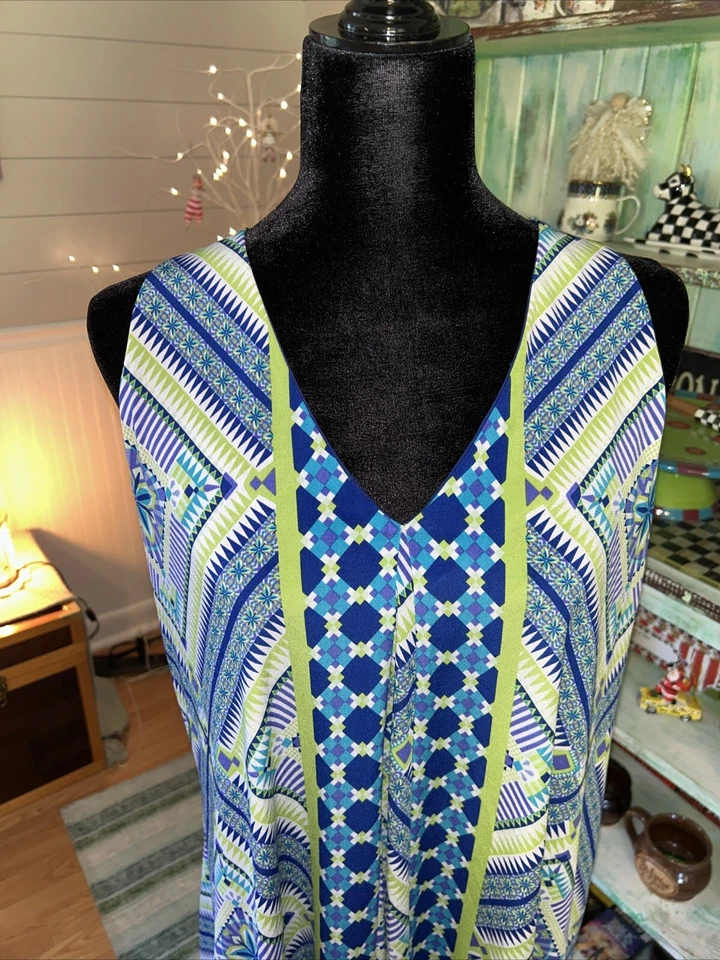 Vestido elástico Gabby Skye para mujer 12 azul verde sin mangas pulóver drapeado Foto 2 de 4