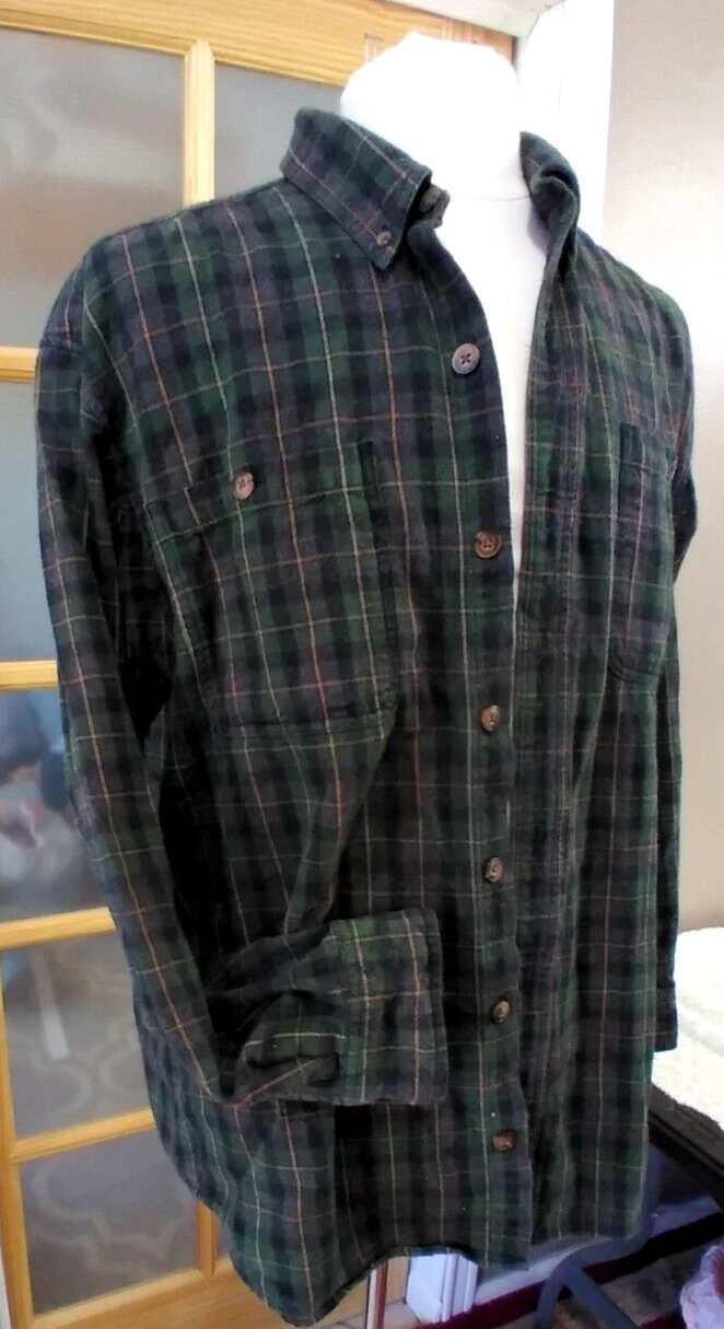 Flannel Plaid Shirt Duluth Trading Mens LargeGreen Long Sleeve Button Down