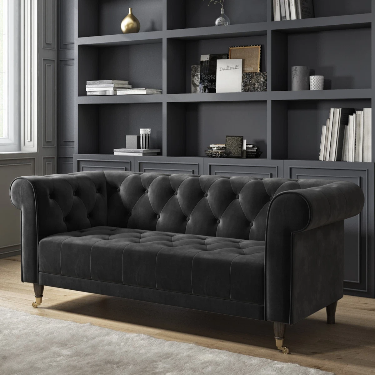 Dark grey 2024 velvet sofa