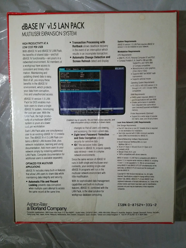 Borland dBase IV 1.5 LAN PACK, Runtime, & 4 Reference Books (New) - Image 3 of 4