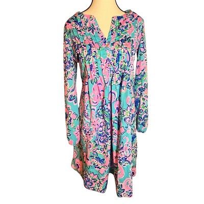 LILLY PULITZER Seana Dress Blue Horizon Jungle Sunrise Woman s Size XS UPF 50+