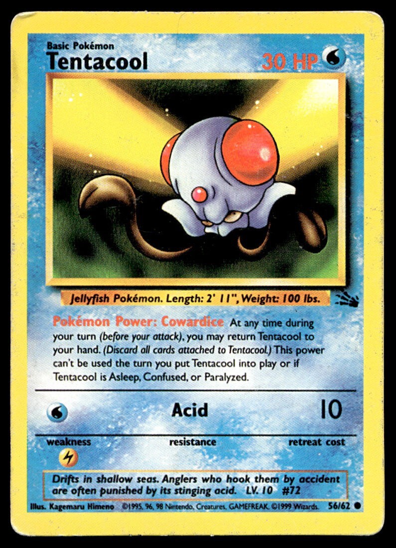 Tentacool 56/62 Pokemon Card Fossil Common 30 HP Lightly Played U29
