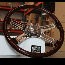 18" Dark Wood Steering Wheel Chrome Dual  Spoke Kenworth Peterbilt Hub Included