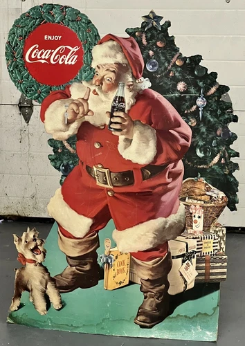 Vintage Coca Cola Cardboard Santa Claus 48" Christmas Die Cut Stand up Sign Coke