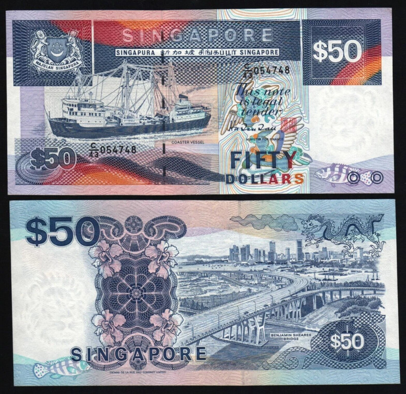 Singapore 50 DOLLARS P-22 ND 1987 SHIP Series UNC Singaporean Fish Dragon NOTE
