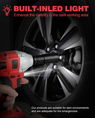 Cordless Electric Impact Wrench Gun 1/2'' High Power Driver w/2x  Battery