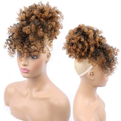 Drawstring Ponytail Afro Puff with Bangs Extension Clip in Wrap Up Do Brown