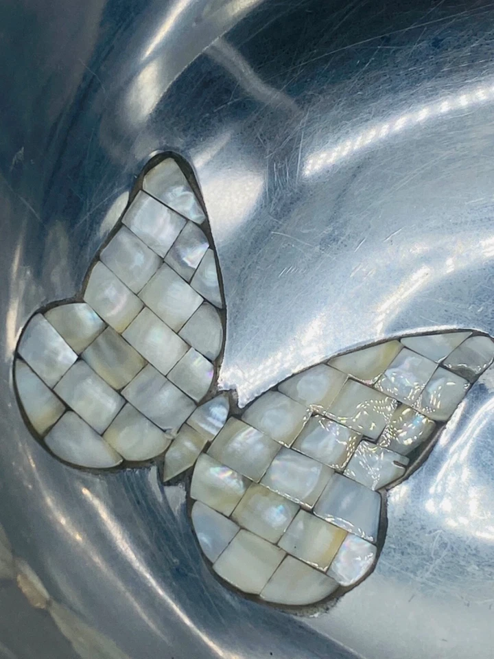 TOALHA de aço inoxidável com incrustação de madrepérola borboleta tigela para servir ou decorar 10" - Imagem 3 de 4