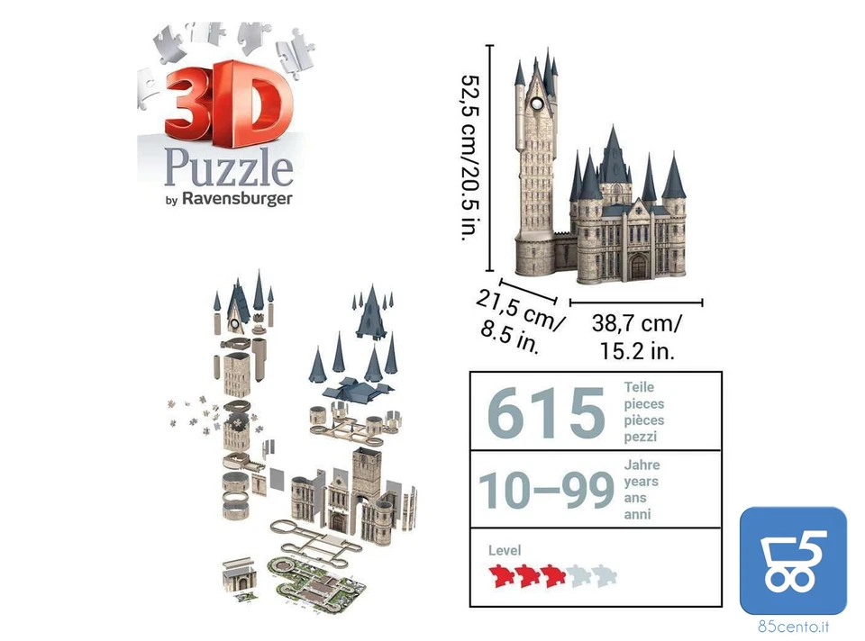 3D Puzzle Ravensburger Castello Torre Astronomia di Hogwarts Harry Potter 615 pz - Immagine 4 di 4
