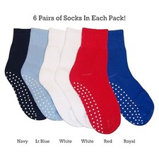 Boys Girls Unisex 6 Pack Crew Socks Cotton Spandex Assortment Gripper Size 8-9.5