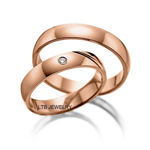 HIS & HERS MATCHING WEDDING RINGS SET, 10K SOLID ROSE GOLD DIAMOND WEDDING BANDS - Picture 1 of 3