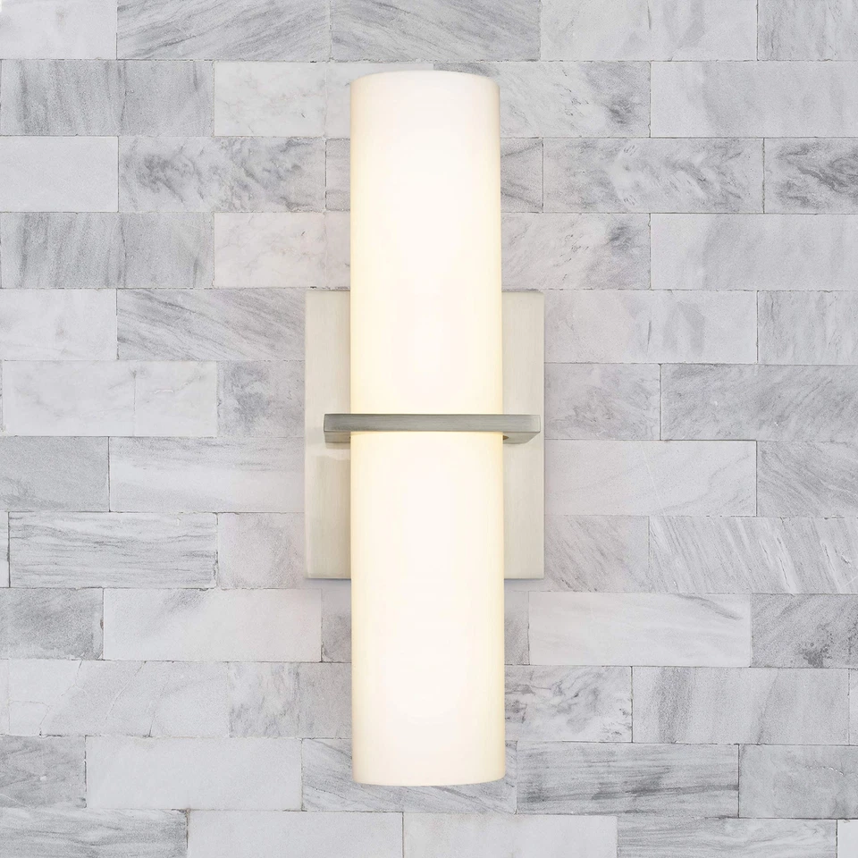 Modern Contemporary LED Light Wall Sconce silver with Satin White Glass 14" TALL - Image 4 of 4