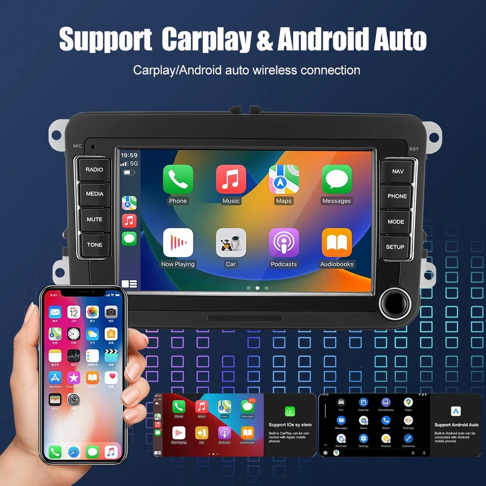Radio de Coche 7" Carplay Android 14 32G GPS Navi WiFi Para VW Golf Touran Jetta - Imagen 4 de 4