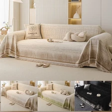 Ultra Soft Chenille Couch Cover Throw Blanket Textured Sofa Slipcover w/ Tassels