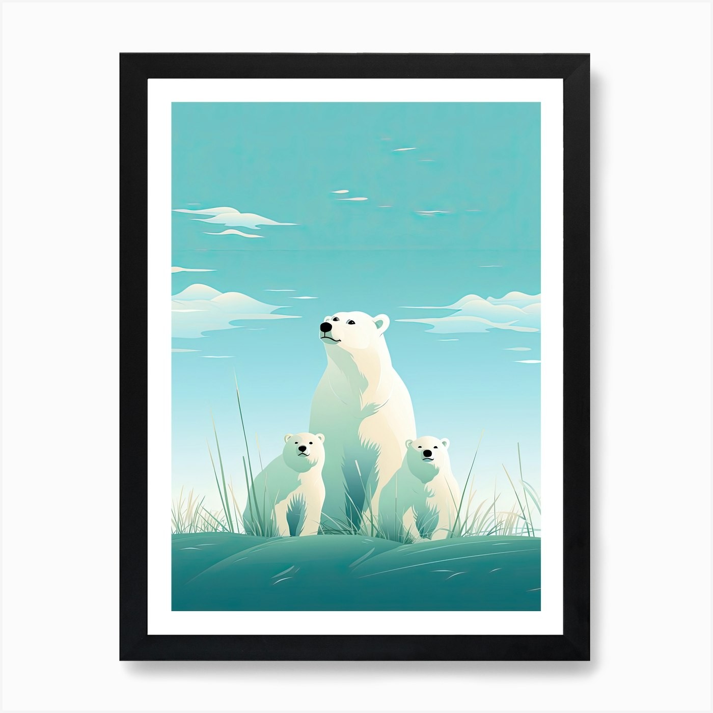 Arctic Polar Bear Family Framed Canvas Wall Art Print  