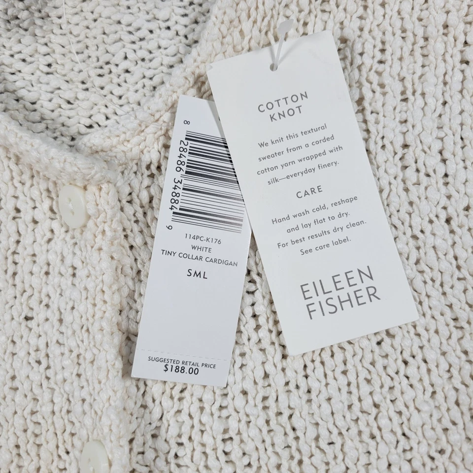 Eileen Fisher 开衫毛衣女式 S 白色粗针织棉结纽扣 — 第 4/4 张图片