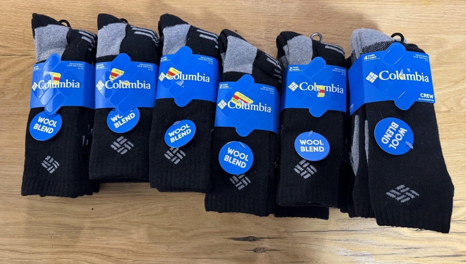 (14) Pairs COLUMBIA Wool Blend Crew Socks Men Size 6-12 - $118 MSRP