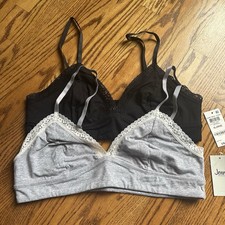 Jenni On Repeat Wide Lace Trim Cotton Bralette Set of 2 black/gray XL