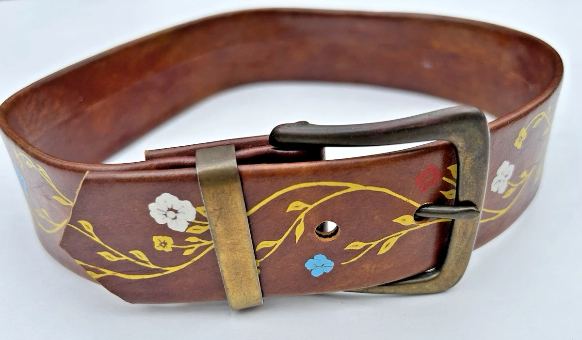 Vintage LEATHEROCK Women\'s Western Brown Leather Boho Shells Hippie Belt, Size M GORGLITTER Women main image 3
