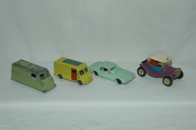 4 Vintage Miniature Toy Vehicles - Husky - F&F Mold - Goodee - Old Timer