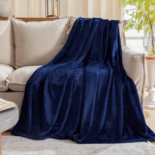 Flannel Plush Blanket, Cozy Throw, 50x60 Inches, Navy Blue