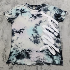 PINK Victoria's Secret Top Womens S Black Blue Purple Tie Dye Crew Neck Logo Tee