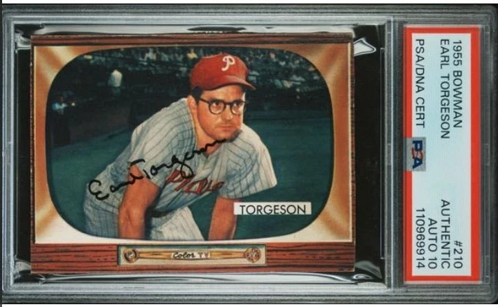 1955 Bowman Earl Torgeson cartão de beisebol assinado #210 PSA/DNA certificado automaticamente 10 - Imagem 3 de 4