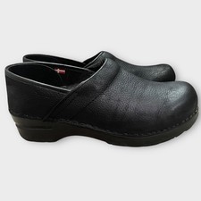 Sanita Danish Clogs Black Oiled Leather 38 US 7.5 Slip Resist Comfort Women's