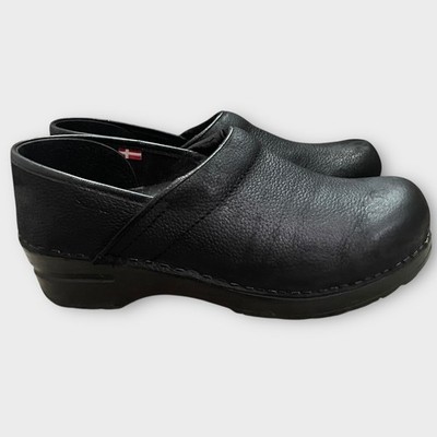 Sanita Danish Clog Black Oiled Leather 7.5 Slip Resist Comfort Women Casual Work