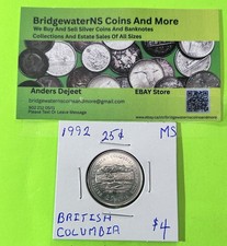 1992 Canadian 25cents British Columbia UNC Provincial Quarter MS Quality