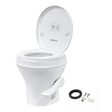 RV Toilet   18.4" Residential Height, Gravity Flush Foot Pedal, 4-Year White