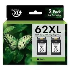 2PK 62XL Black Ink Cartridges for HP 62XL Envy 7640 5644 5540 OfficeJet 200 5740
