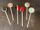 6 Murano Art Glass Candy Lollipops~ Red~ Green~ White~ Look!
