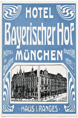   Hotel Bayerischer Hof München Poster - 1900s Vintage Ad 24x36  - Rare