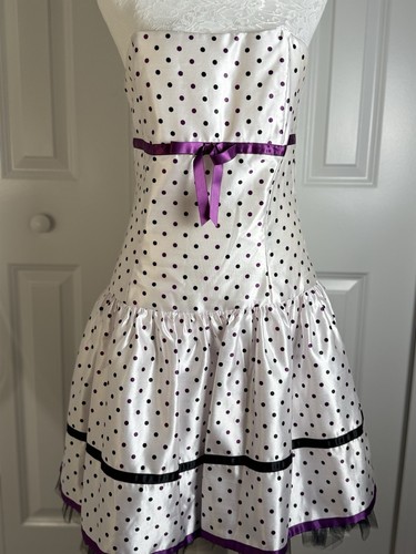 Gunne Sax, Jessica McClintock Gunne Sax Polka Dot Strapless Mini Dress Vintage Size 9 USA