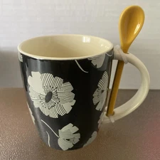 Tabitha Brown Coffee Tea Mug With Spoon~ FLORAL DESIGN NEW ~16oz~NEW