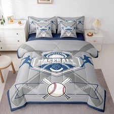 Boys Baseball 7 Piece Bedding Sets Sports Comforter Bed in a Bag Baseball Tea...