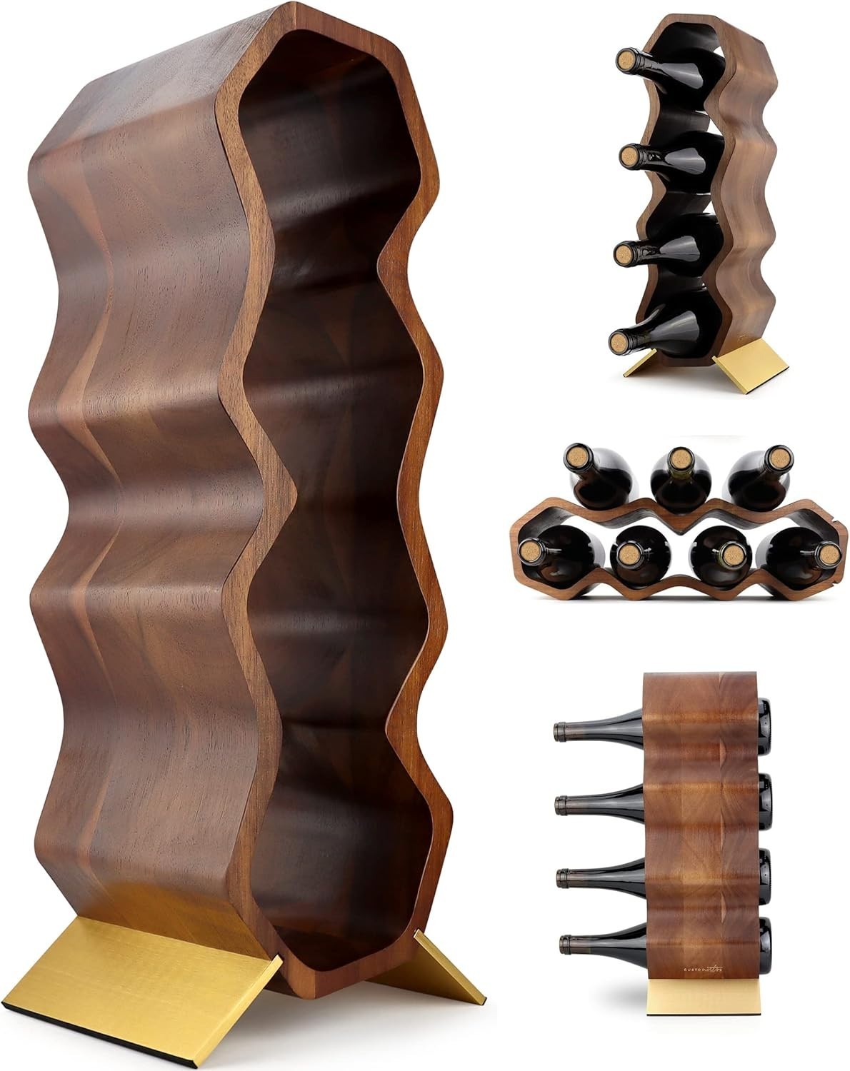 Wood Wine Rack 7 Bottle 2 Tier Wooden Countertop Free Standi