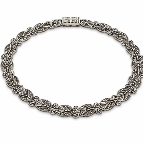 Vintage Art Deco Marcasite Bracelet, 925 Sterling Silver Link Jewelry