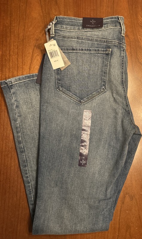 NYDJ Relaxed Straight Leg Mid Rise Duvall Wash Blue Denim Jeans Size 14