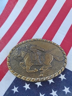 Vintage Pony Express Rider Commemorative Brass Belt Buckle 1981