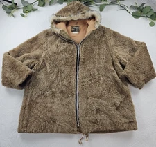 VTG Towncraft Jcpenny Fur Coat Brown Full ZIp Hooded Size L Metal Zip