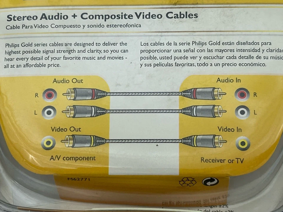 PHILIPS 6ft Stereo Audio Composite Video Cables 24k Gold 6' A/V RCA DVD TV NEW - Image 4 of 4