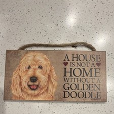 Love  Laughter Goldendoodle Wood Wall Plaque Indoor Quotes Dogs Beige