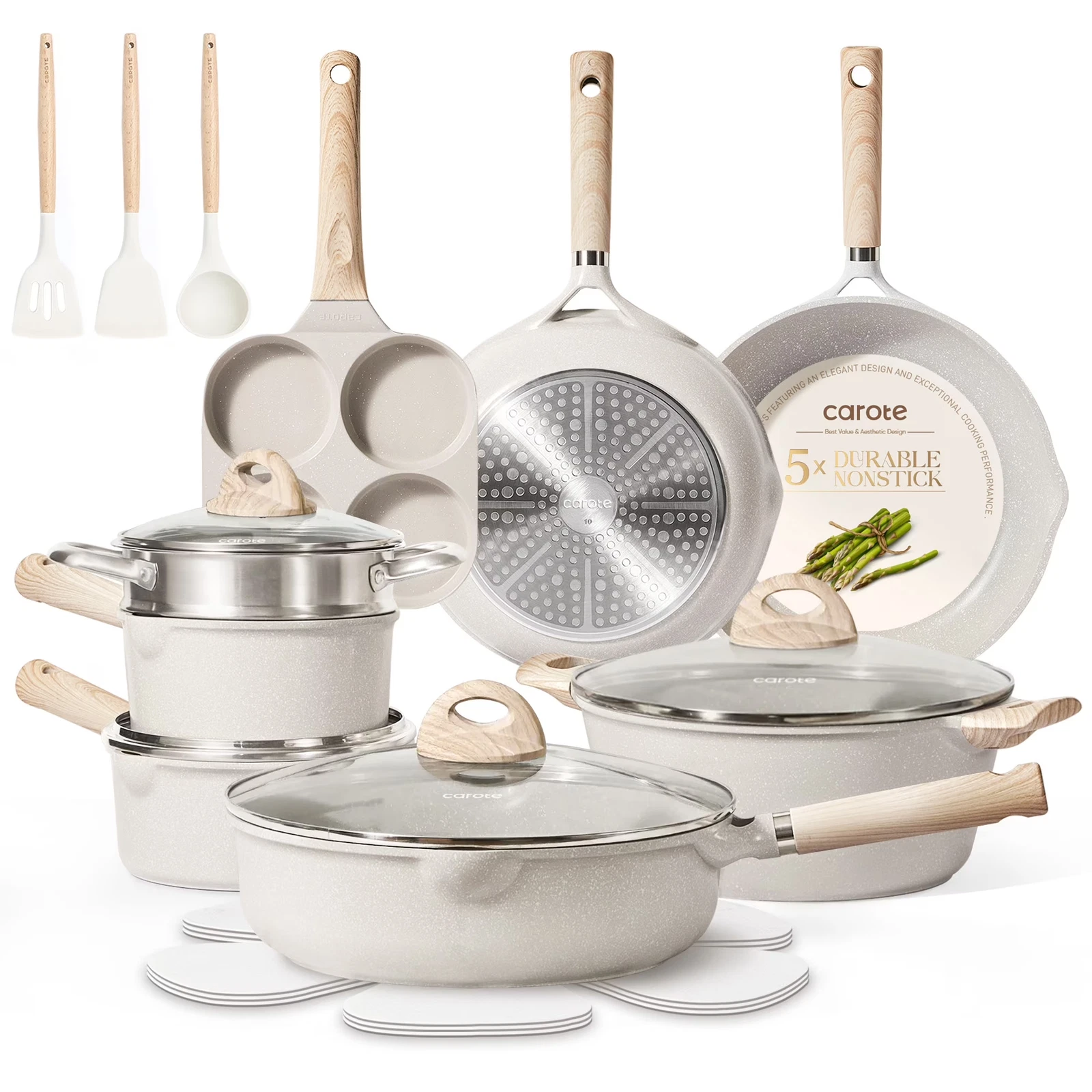 21Pcs Pots and Pans Set Non Stick, Cookware Set Induction Ready, Kitchen Cooking