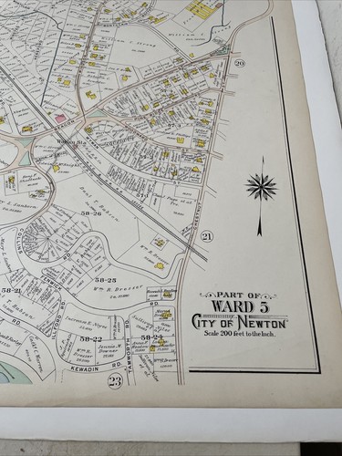 Antique Map City of Newton MA W/ Lot Owners Names Ward 5 Plate 22 - Picture 4 of 12