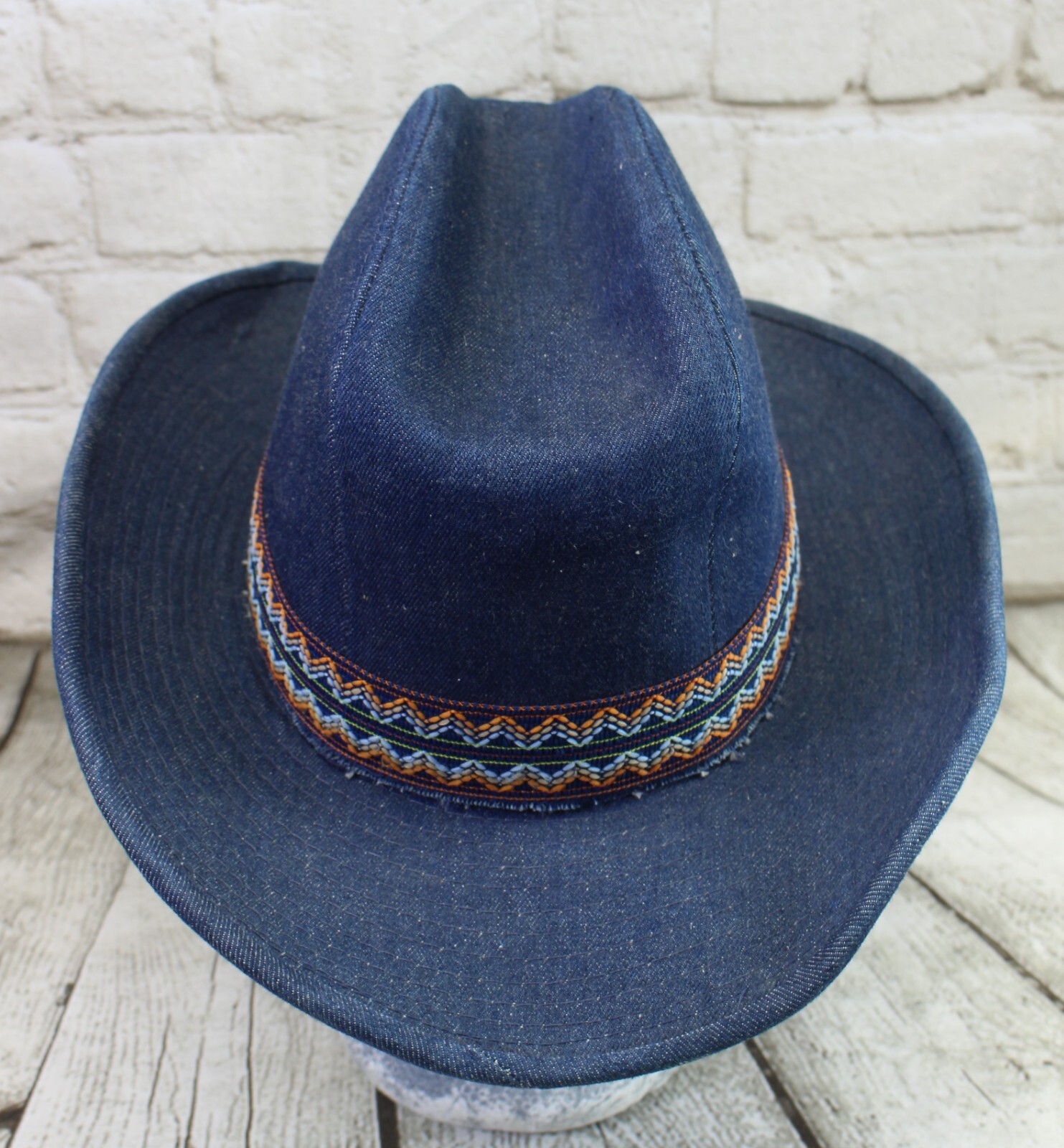 Mens Denim Cowboy Hat Rainbow Band Cowboy Western Hat 6 3/4 6 7/8 YA